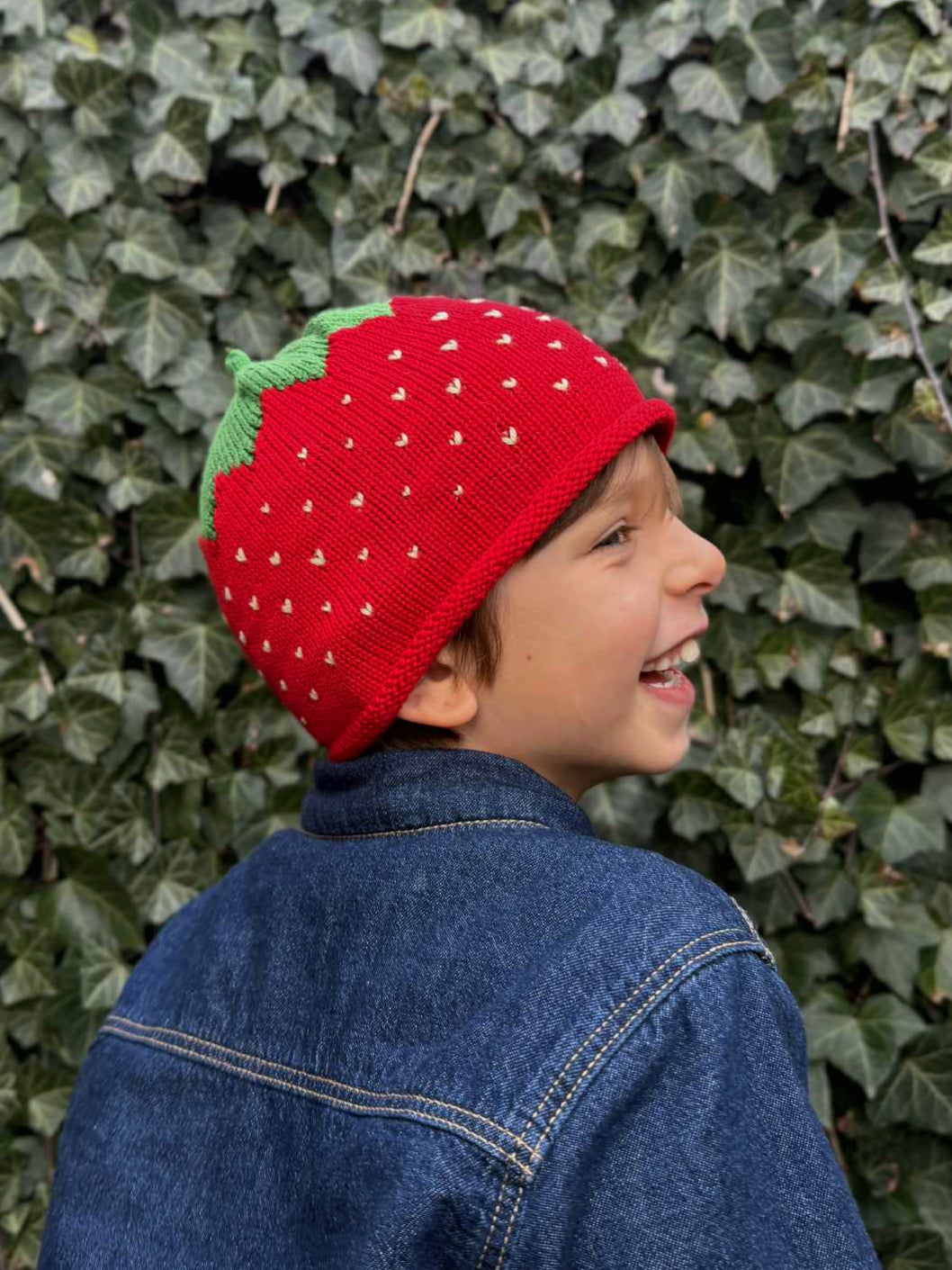 strawberry hat for kids in merino wool - pop a plum