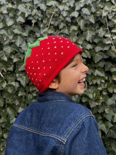 strawberry hat for kids in merino wool - pop a plum